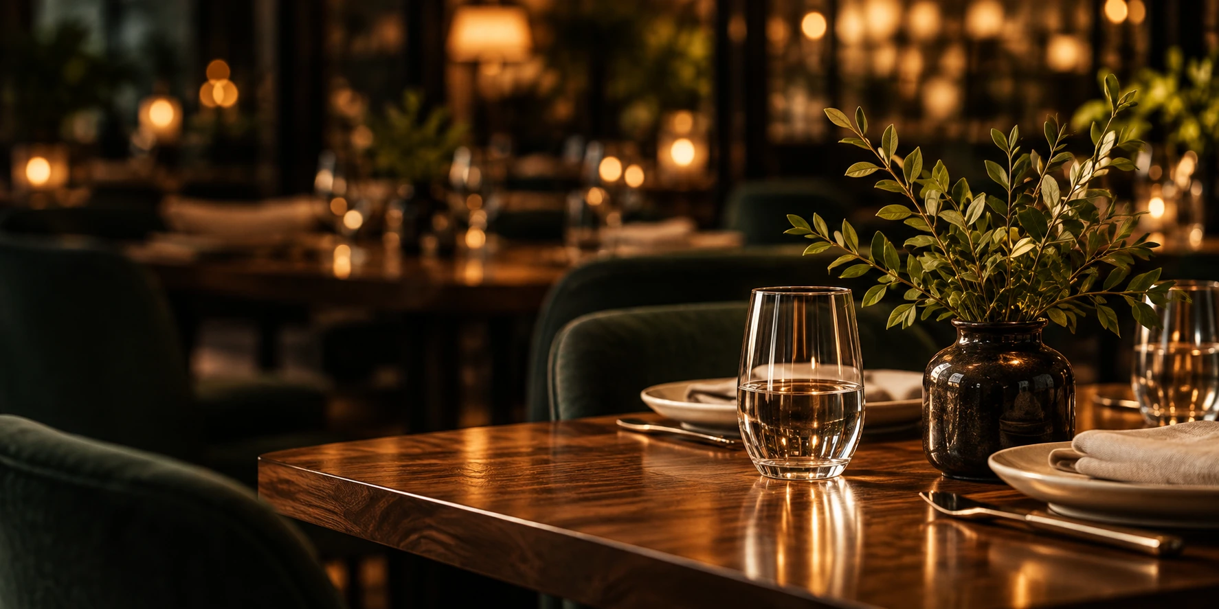Açılışla aynı görsel dünyada hazırlanmış restoran masası